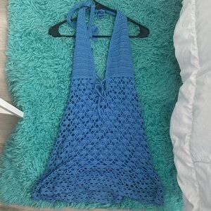 Blue Crochet Halter Dress from Beginning Boutique